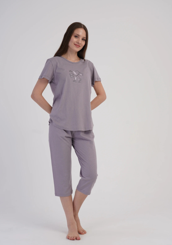 Piżama Damska Vienetta Bunny Dots, Szary, r. M-XXL