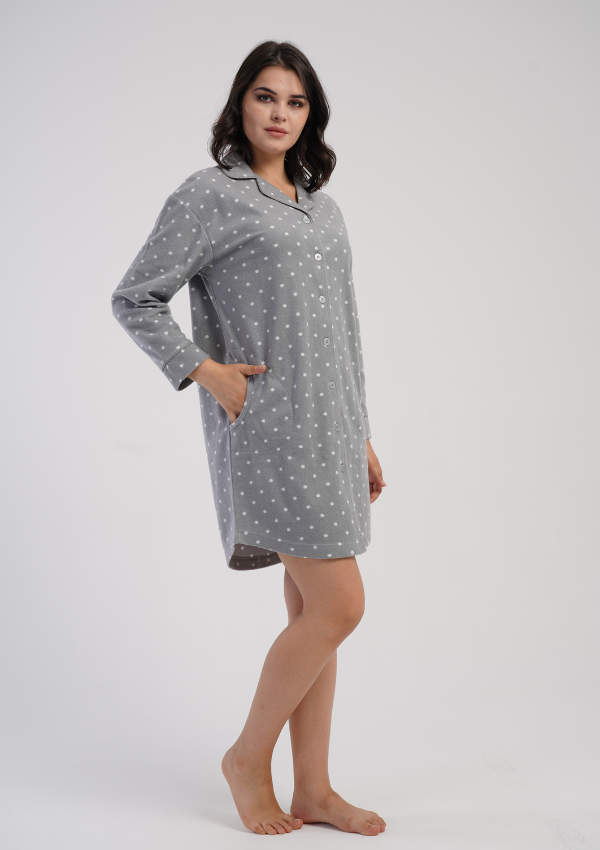 Koszula Nocna Damska Vienetta Warm Dots, Szary, r. M- XXL