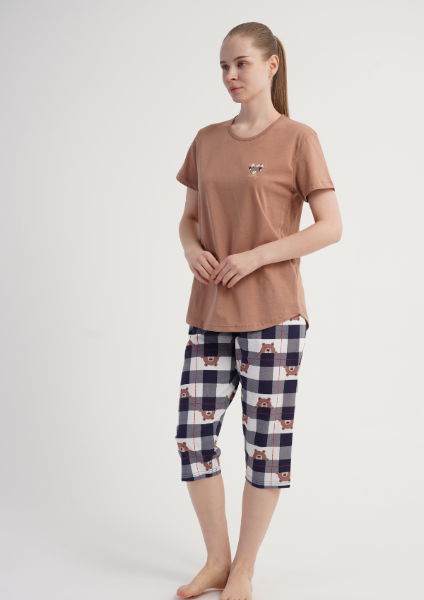 Piżama Damska Vienetta Bear Check, Beżowy, r. M-XXL