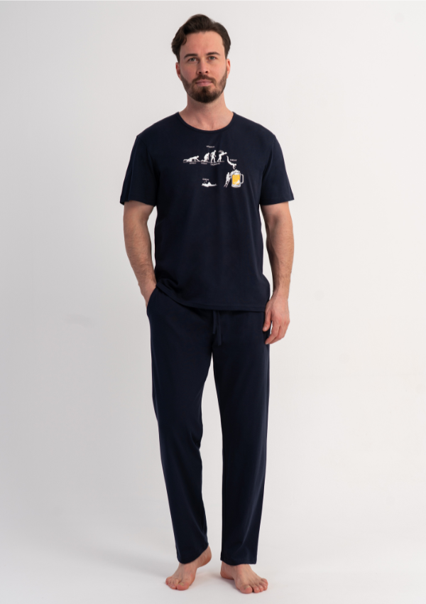 Piżama Męska Vienetta Navy Comfort, Granatowy, r. M-XXL