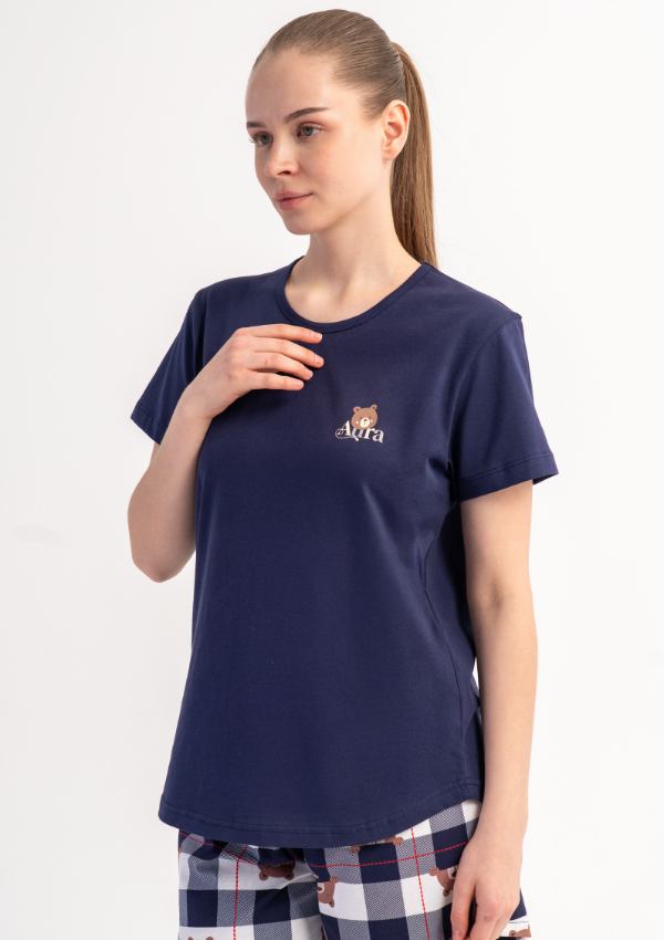 Piżama Damska Vienetta Navy Bear, Granatowy, S -XL