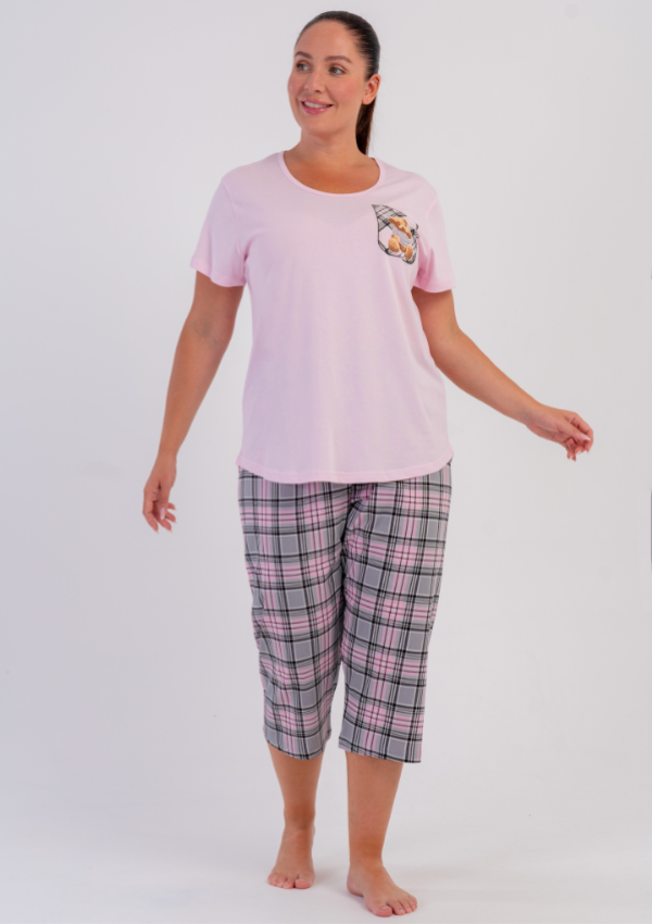 Piżama Damska Vienetta Pink Teddy, Różowy, r. 1XL-4XL