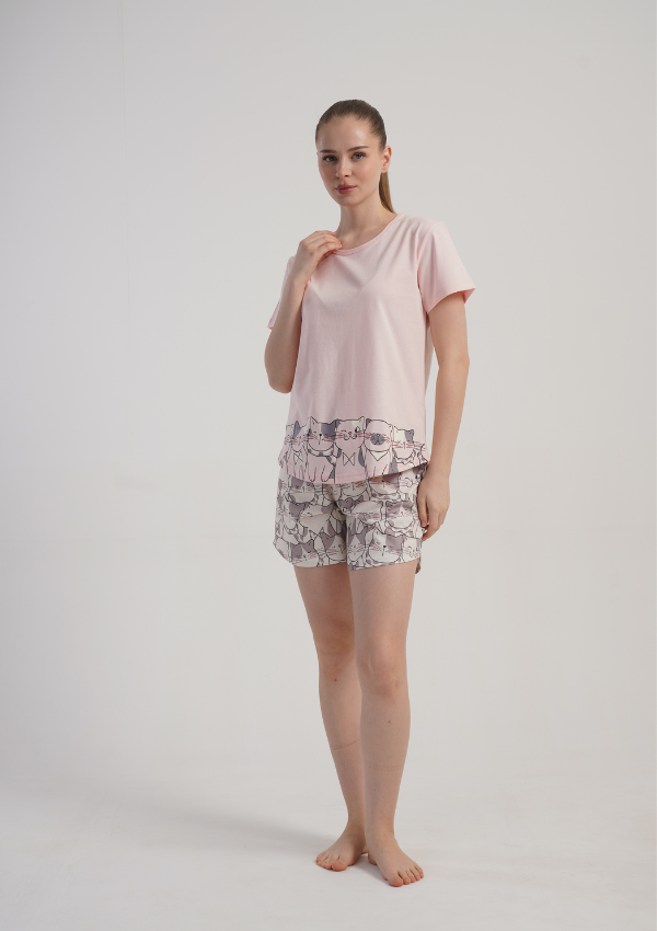 Piżama Damska Vienetta Kitty Dream, Różowy, S -XL