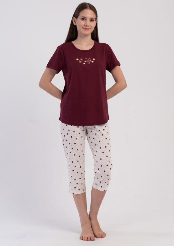 Piżama Damska Vienetta Burgundy Floral, Bordowy, r. M-XXL