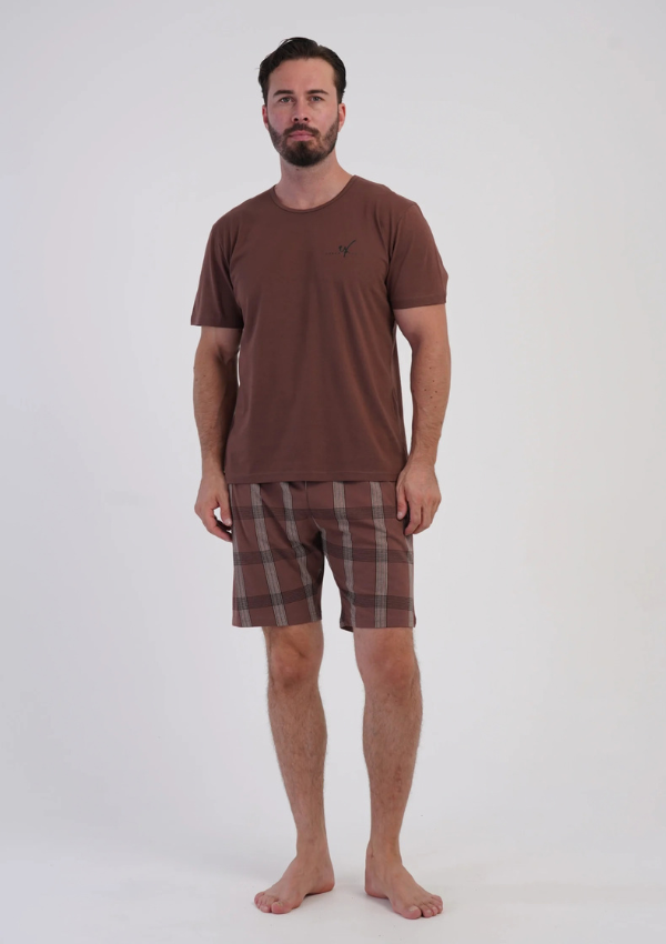 Piżama Męska Vienetta Check Summer, Brązowy, r. 1XL-4XL