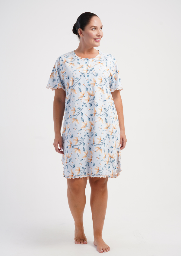 Koszula Nocna Damska Vienetta, Floral Nightdress, Błękitny, r. 1XL - 4XL