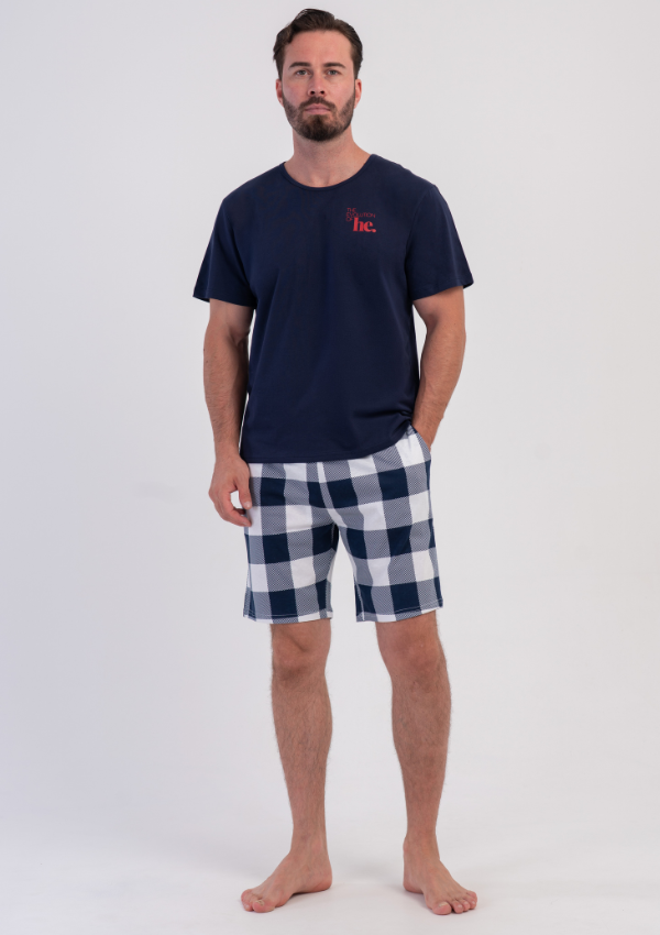 Piżama Męska Vienetta White Check, Granatowy, r. M-XXL