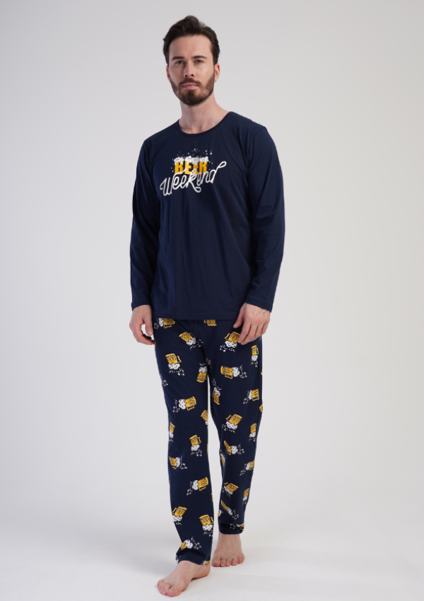 Piżama Męska Vienetta Beer Weekend, Granatowy, r. M-XXL