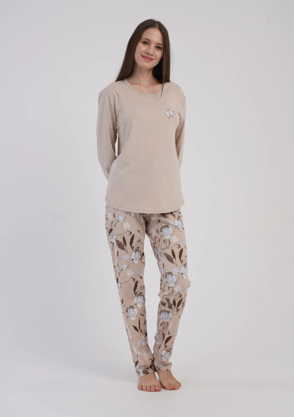 Piżama Damska Vienetta Beige Floral, Beżowy, r. M-XXL