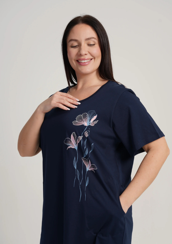 Koszula Nocna Damska Vienetta Navy Bloom, Granatowy, r. 1XL - 4XL
