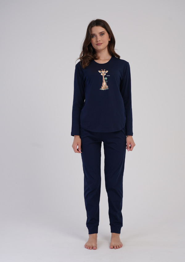 Piżama Damska Vienetta Gentle Giraffe, Granatowy, r. S-XL