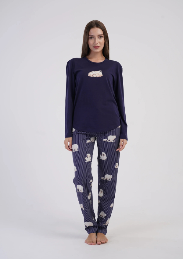 Piżama Damska Vienetta, Teddy Stripes, Granatowy, r. S-XL