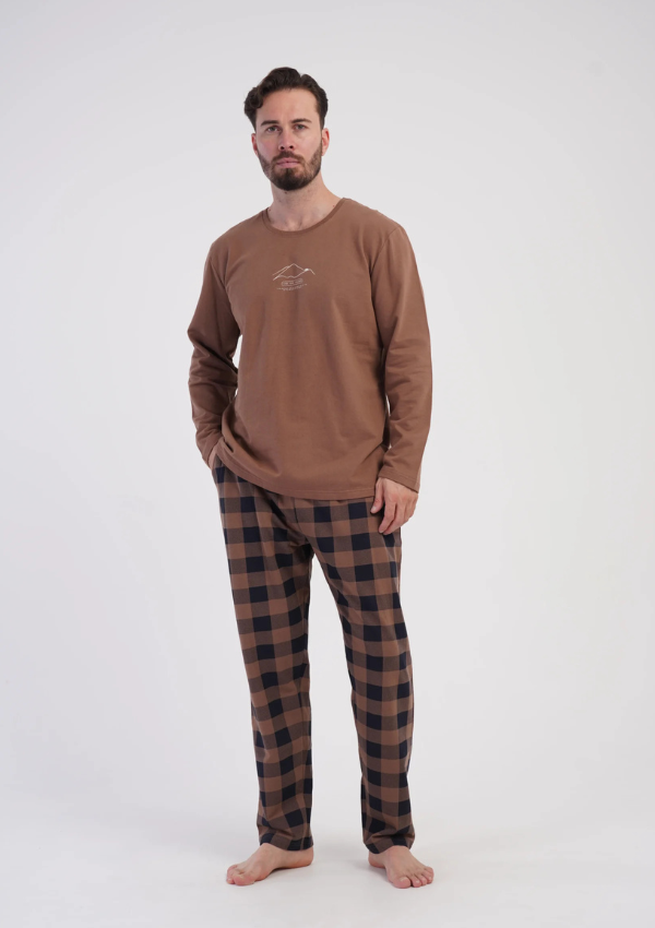 Piżama Męska Ocieplana Vienetta Mountain Brushed, Brązowy, r. M-XXL