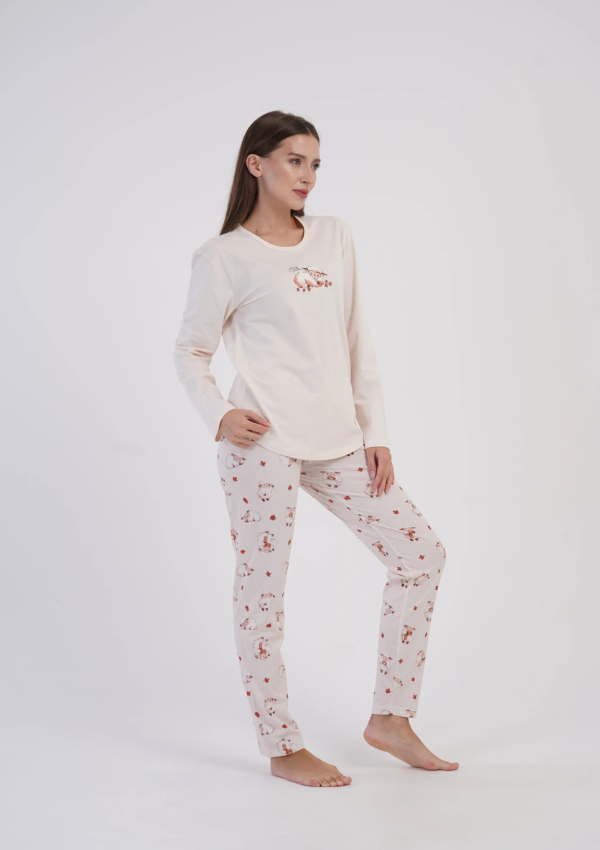 Piżama Damska Vienetta, Little Sheep, Ecru, r. S-XL