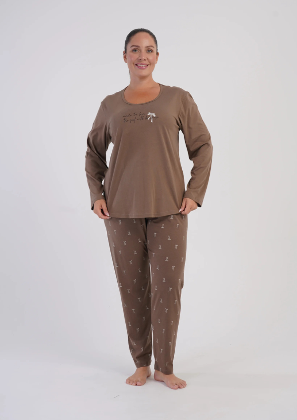 Piżama Damska Vienetta Bow Harmony, Brązowy, r. 1XL-4XL