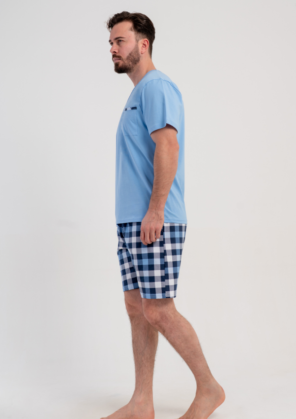 Piżama Męska Vienetta Light Blue Check, Niebieski, r. L-XXL