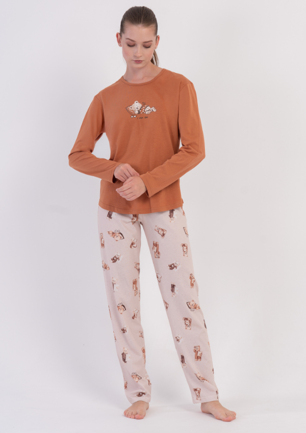 Piżama Damska Vienetta, Teddy Snuggle, Karmelowy, r. S-XL