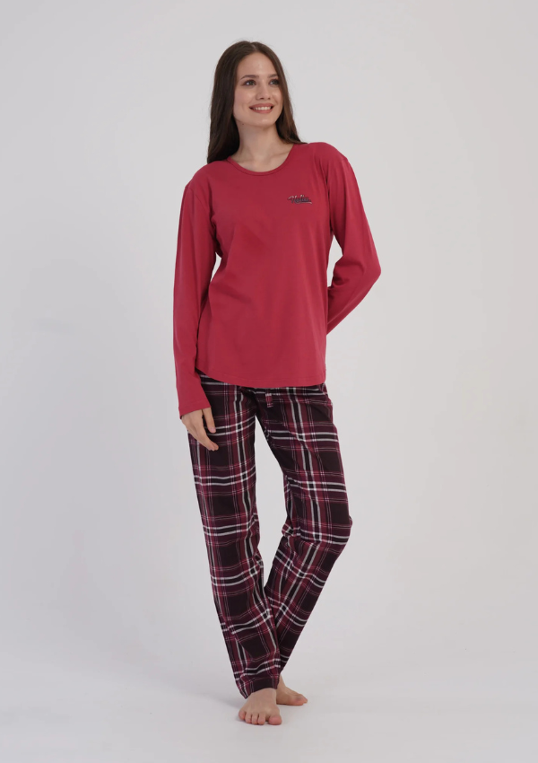 Piżama Damska Vienetta Cozy RedCheck , Czerwony, r. M-XXL