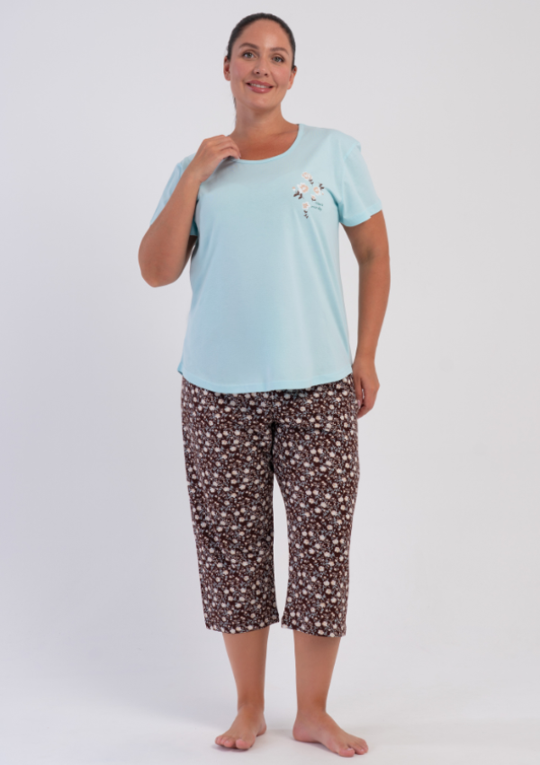 Piżama Damska Vienetta Blue Floral, Niebieski r. 1XL-4XL