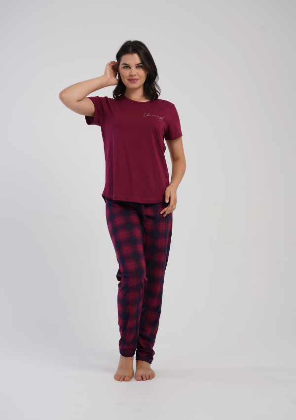 Piżama Damska Vienetta Red Check, Bordowy, r. 1XL-4XL