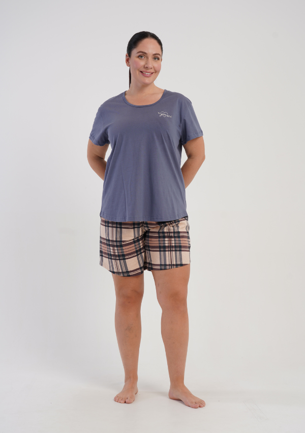 Piżama Damska Vienetta Blue Check, Niebieski, r. 1XL-4XL