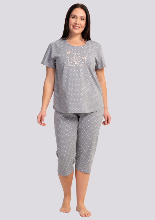 Piżama Damska Vienetta Blush Kitty, Szary, r. 1XL-4XL