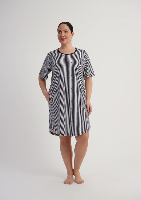 Koszula Nocna Damska Vienetta Stripe Hearts, Biały, r. 1XL - 4XL