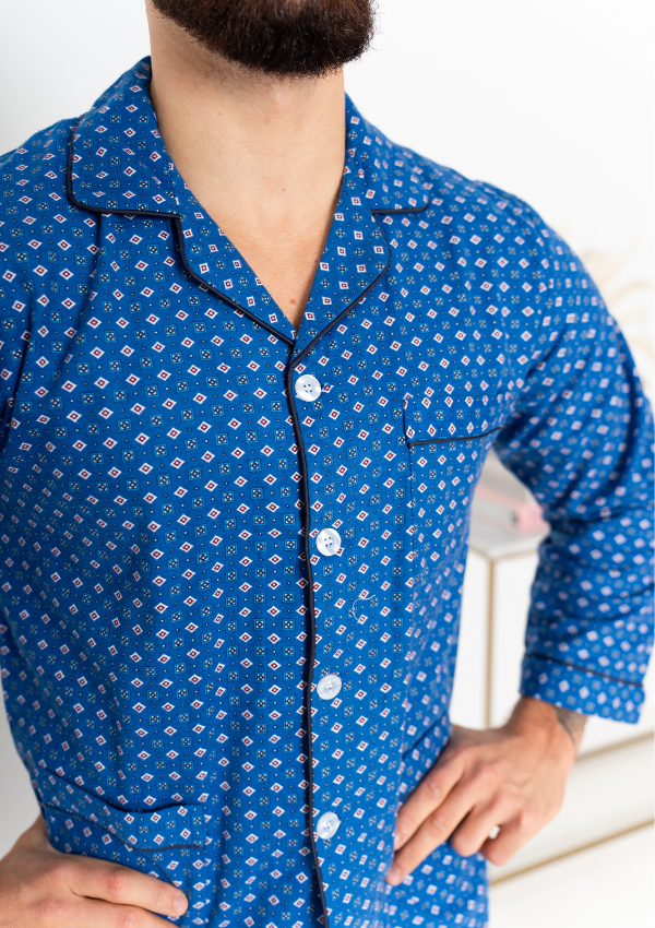 Piżama Męska Flannel Classic, Niebieski, r. M- 5XL