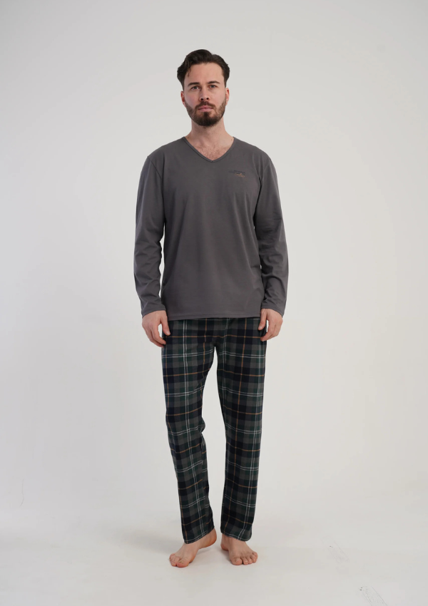 Piżama Męska Vienetta Graphite Check, Szary, r. M-XL