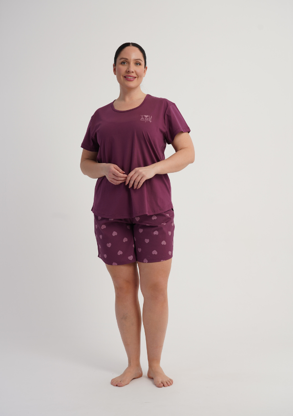 Piżama Damska Vienetta Plum Hearts, Bordowy, r. 1XL-4XL