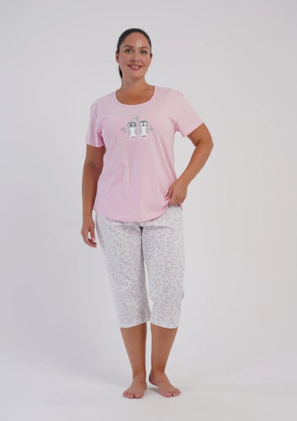 Piżama Damska Vienetta Owl Garden, Różowy, r. 1XL-4XL