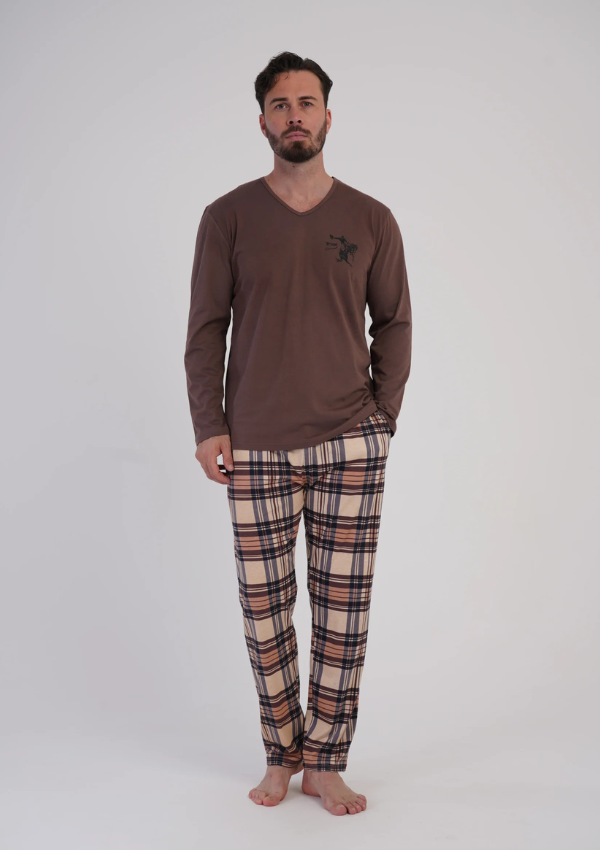 Piżama Męska Vienetta Brown Plaid, Brązowy, r. M-XXL