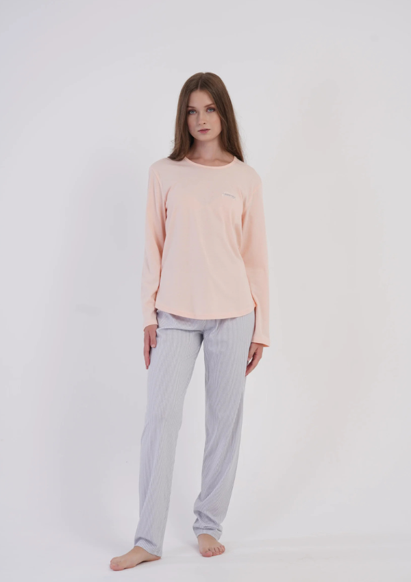 Piżama Damska Vienetta, Peach Soft, Brzoskwiniowy, r. S-XL
