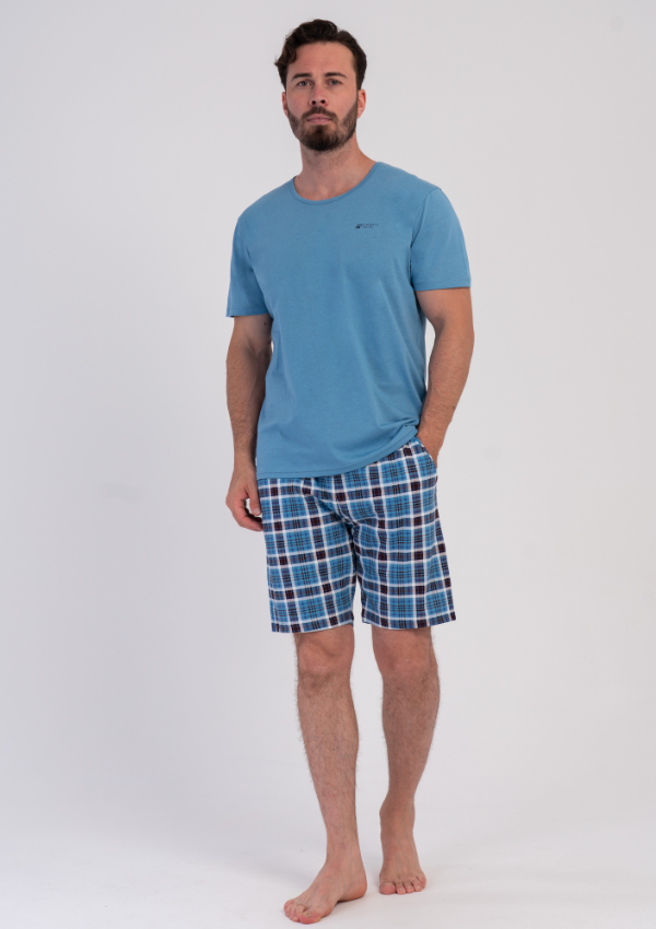Piżama Męska Vienetta Blue Grid, Niebieski, r. L-XXL