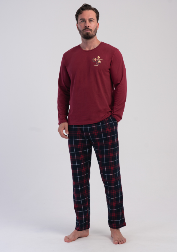 Piżama Męska Vienetta Burgundy Check, Bordowy, r. 1XL-4XL