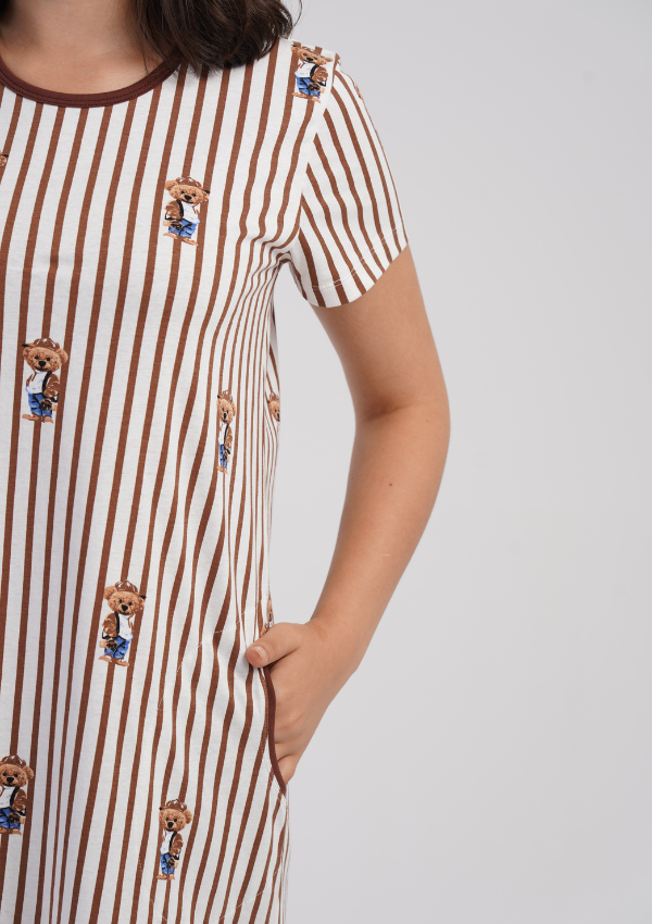 Koszula Nocna Vienetta Stripe Bears, Ecru, r. M-XXL