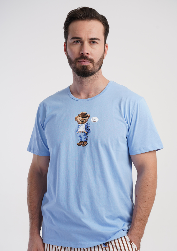 Piżama Męska Vienetta Lazy Teddy, Niebieski, r. S-XL