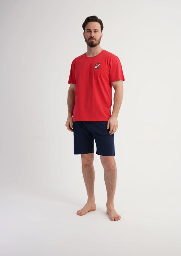 Piżama Męska Vienetta Red Ease, Czerwony, r. S-XL
