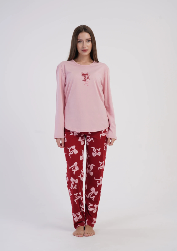 Piżama Damska Vienetta, Red Bow, Różowy, r. S-XL