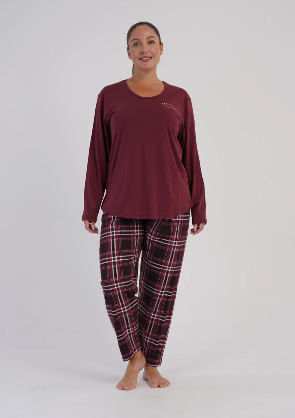 Piżama Damska Vienetta Burgundy Check, Bordowy, r. 1XL-4XL
