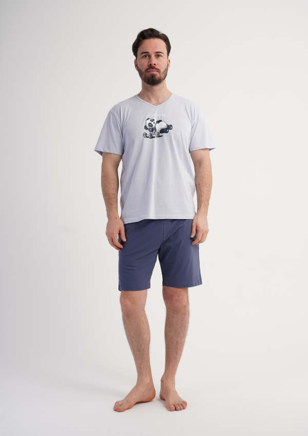 Piżama Męska Vienetta Panda Chill, Szary, r. S-XL