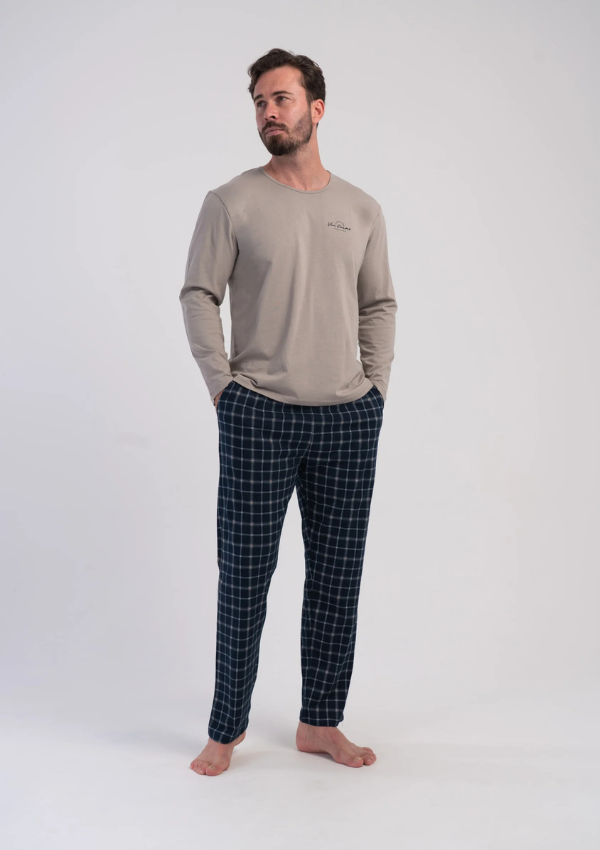 Piżama Męska Vienetta Sand Navy, Beżowy, r. M-XXL