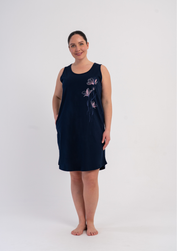 Koszula Nocna Damska Navy Bloom, Granatowy, r. 1XL - 4XL