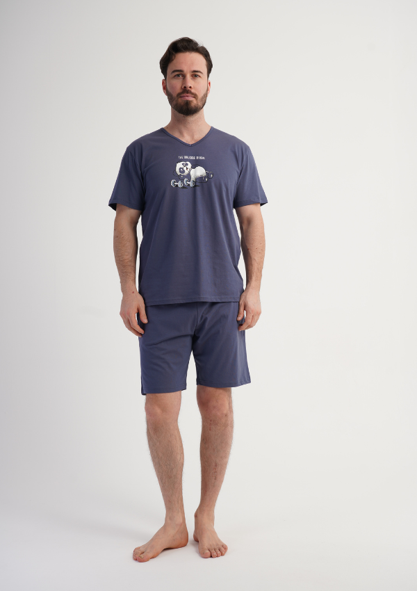 Piżama Męska Vienetta Panda Chill, Niebieski, r. S-XL