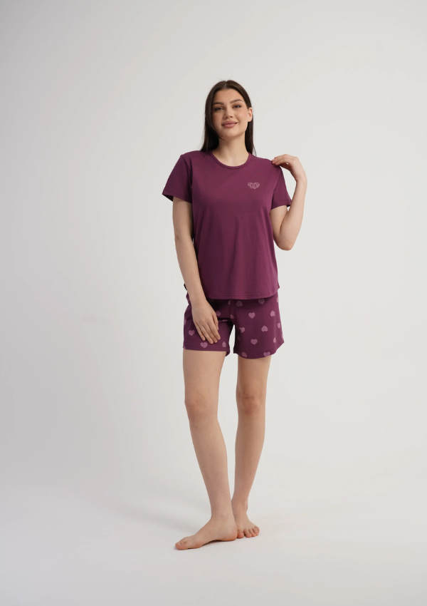 Piżama Damska Vienetta Plum Love, Bordowy, S -XL