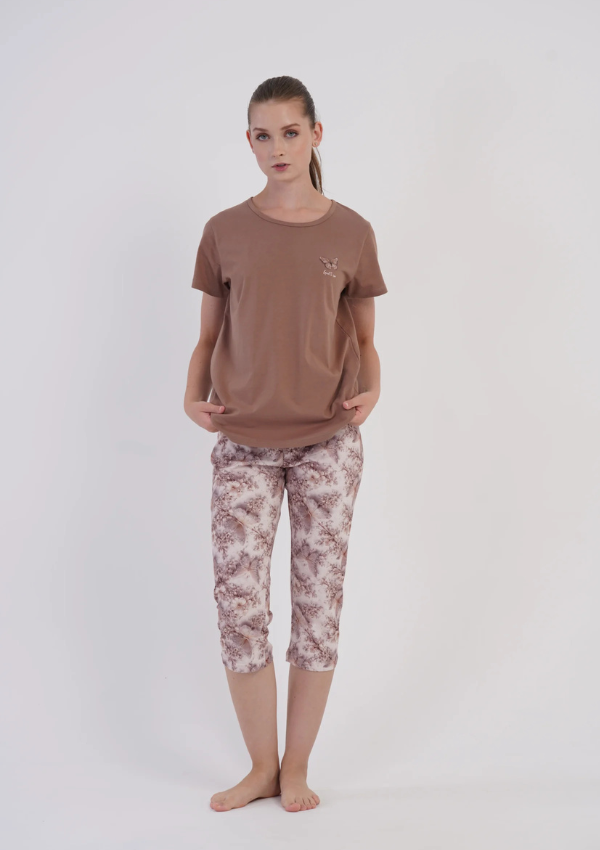 Piżama Damska Vienetta Cocoa Butterfly, Brązowy, r. M-XXL