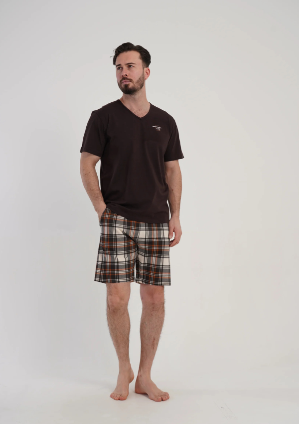 Piżama Męska Vienetta Brown Check Comfort, Brązowy, r. M-XXL