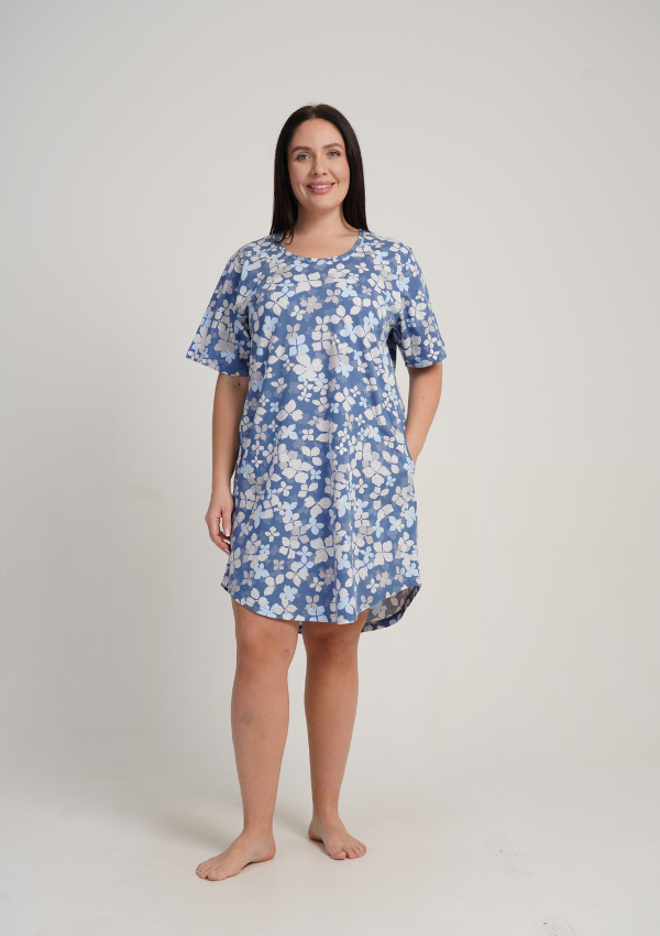 Koszula Nocna Damska Vienetta Blue Meadow, Niebieski, r. 1XL - 4XL