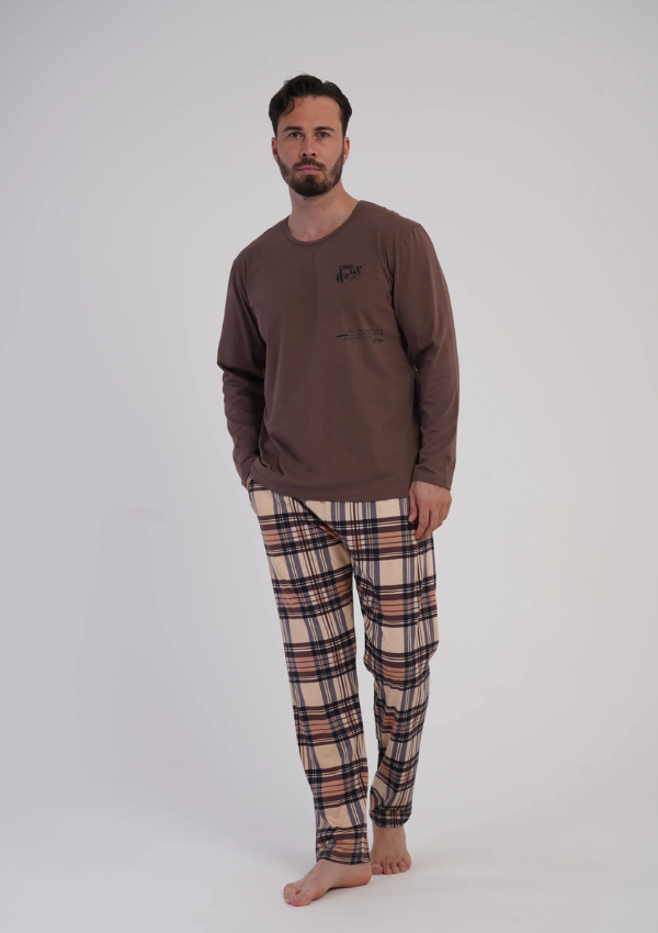 Piżama Męska Vienetta Brown Plaid Comfort, Brązowy, r. M-XXL