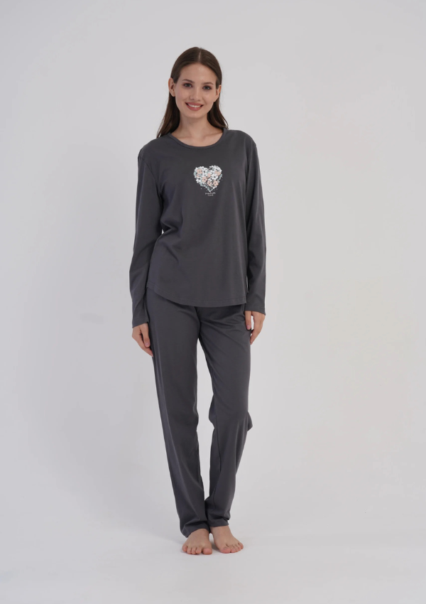 Piżama Damska Vienetta Heart Cozy, Szary, r. M-XXL